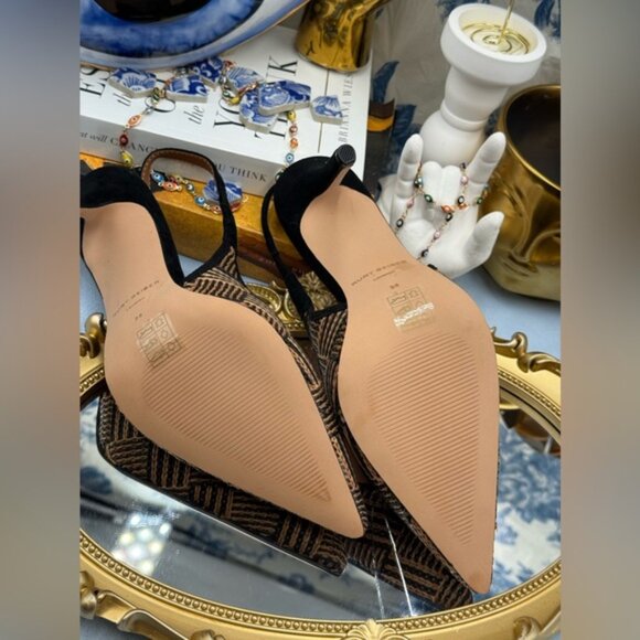 🆕 KURT GEIGER LONDON 🧿 NWOB Belgravia Slingback Heel, Black & Tan Raffia, Sz 6 - Picture 14 of 15